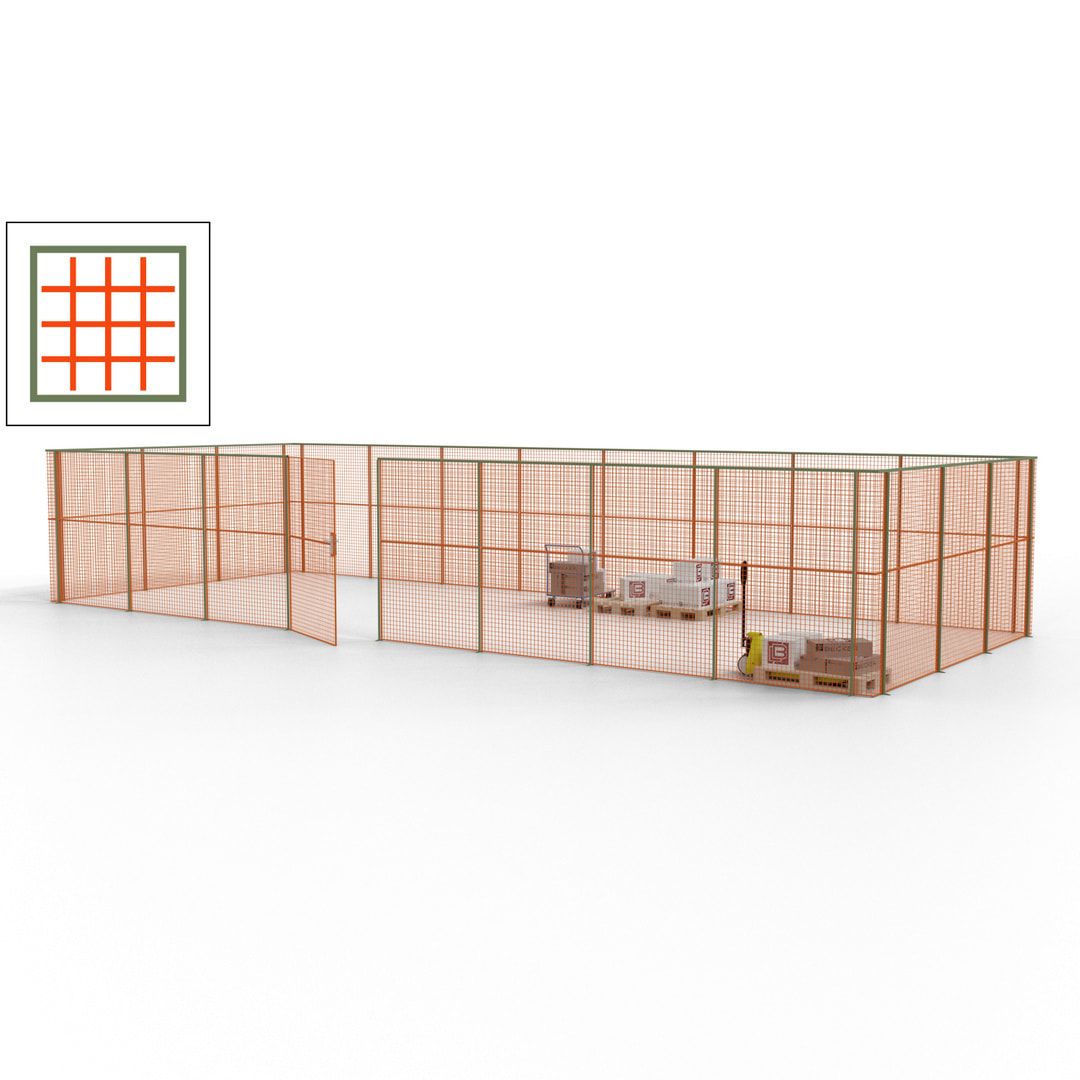 Maschinen Schutzgitter - Hallentrennwand - Sicherheitszaun - Tür - 33 m - 2.200 x 12.400 x 4.900 mm (HxBxT) - enzianblau