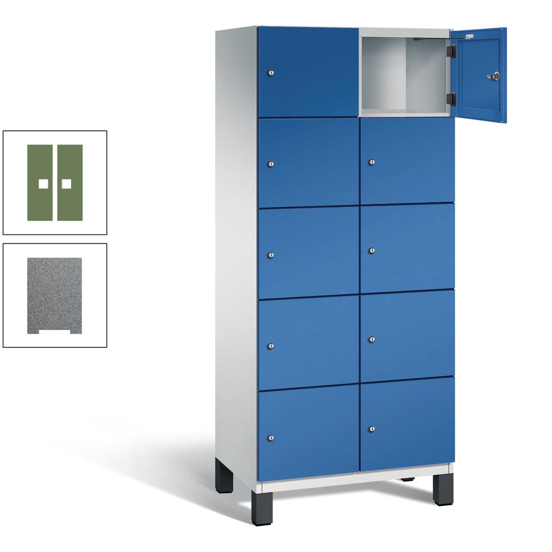 Fächerschrank, Stahlschrank, 10 Fächer, Türöffnungsbegrenzer, Füße, 1.980 x 800 x 525 mm (HxBxT), Korpus anthrazitgrau, Front anthrazitgrau