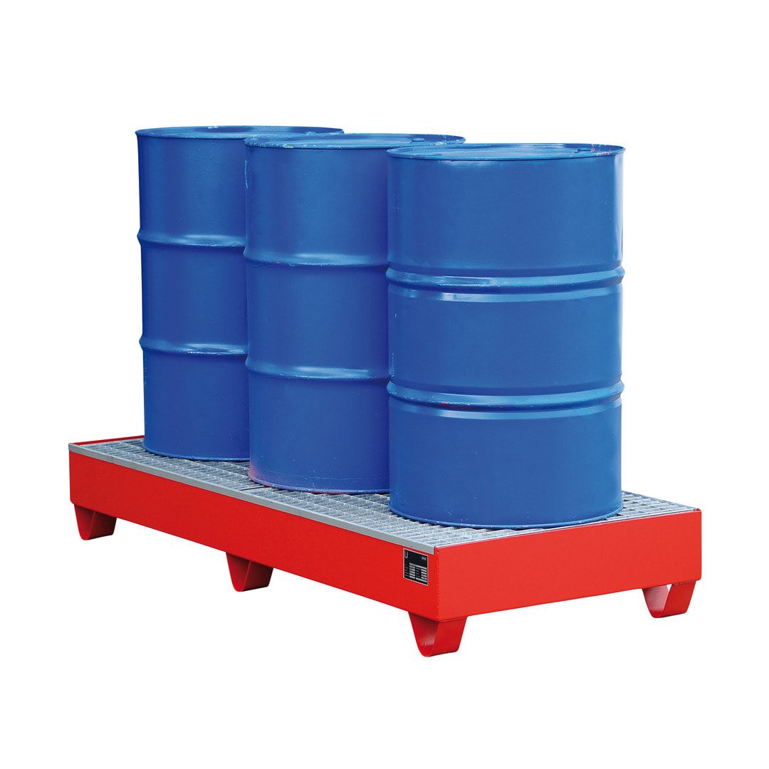 Auffangwanne - 1.800 x 800 mm (BxT) - 202 l - Füße - Gitterrost - feuerrot