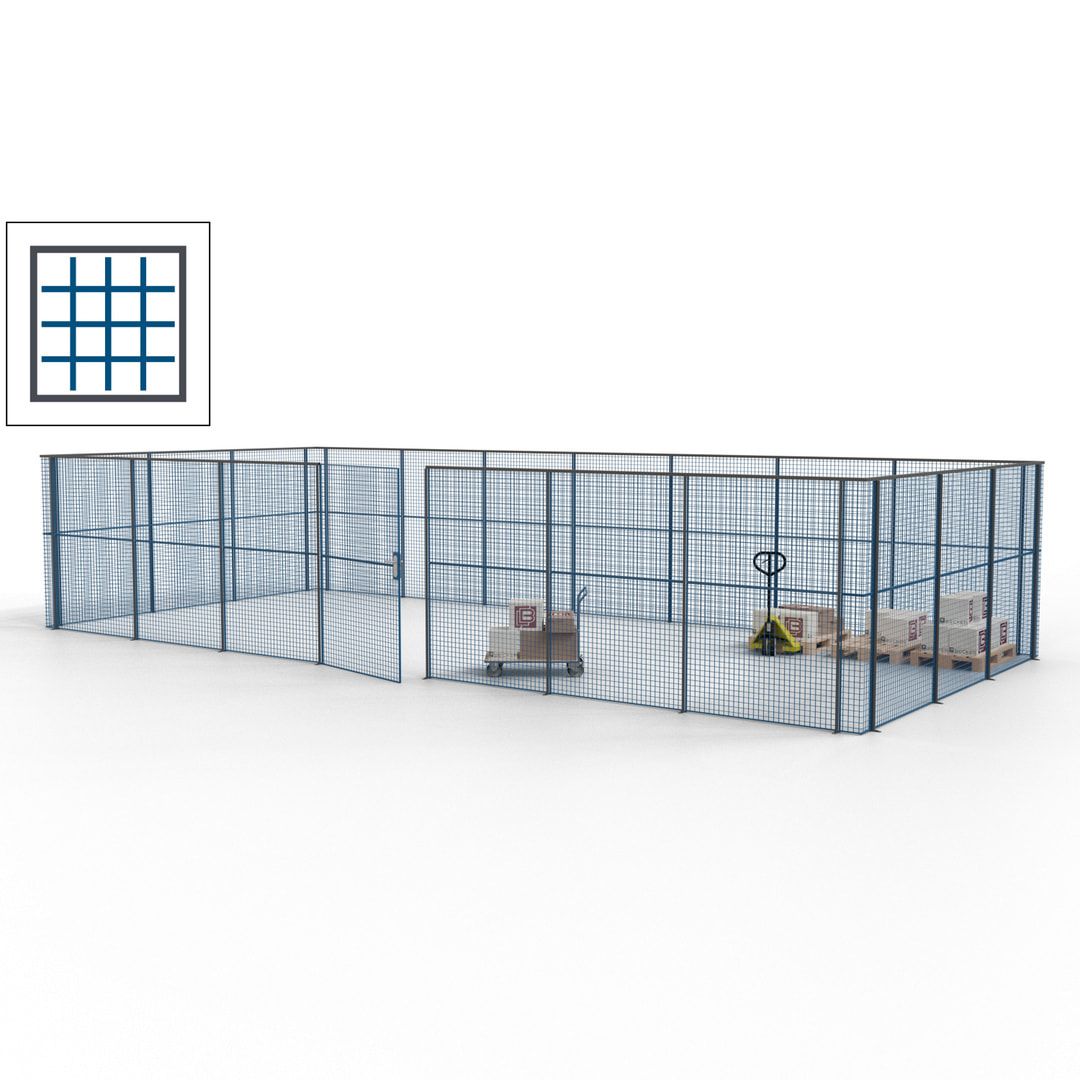 Hallentrennwand - Flügeltür, Gitter - 19 Gitterwände - 2.200 x 10.900 x 4.900 mm (HxBxT) - Perlweiß/reinorange