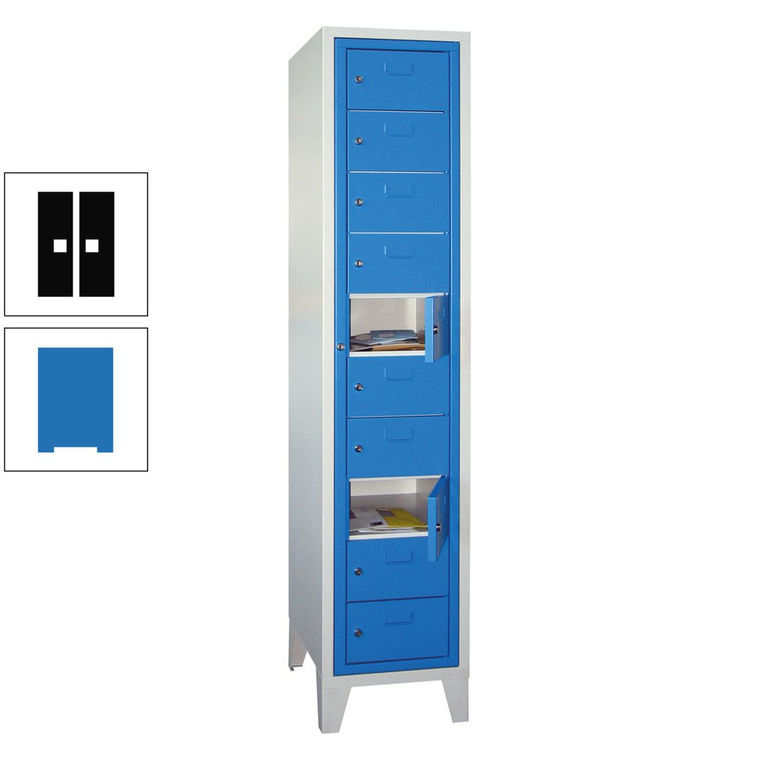 Schließfachschrank - Wäscheausgabeschrank - 10 Fächer a 315 mm - 1.850x400x500 mm (HxBxT) - Füße - Zylinderschloss - anthrazitgrau
