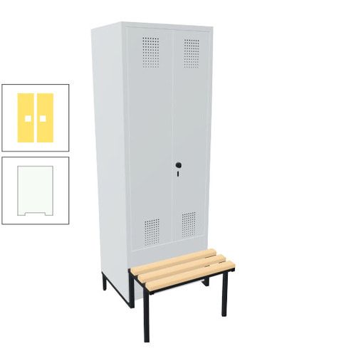 Doppel-Spind, Garderobenschrank, Buche Sitzbank integriert, 2 Abteile a 400 mm, Korpus anthrazitgrau, Tür anthrazitgrau, 1.850 x 800 x 815 mm (HxBxT)