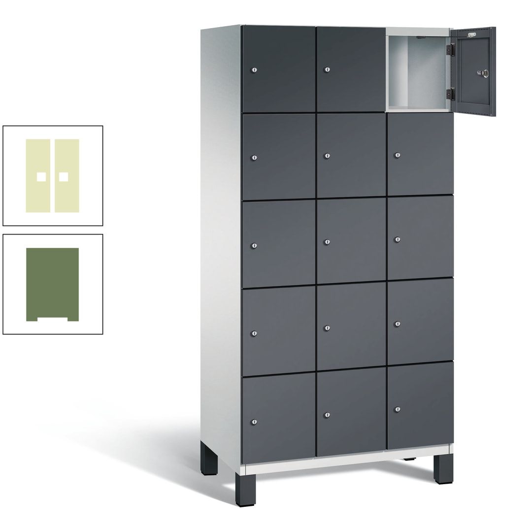 Fächerschrank, Stahlschrank, 15 Fächer, Türöffnungsbegrenzer, Füße, 1.980 x 900 x 525 mm (HxBxT), Korpus anthrazitgrau, Front anthrazitgrau