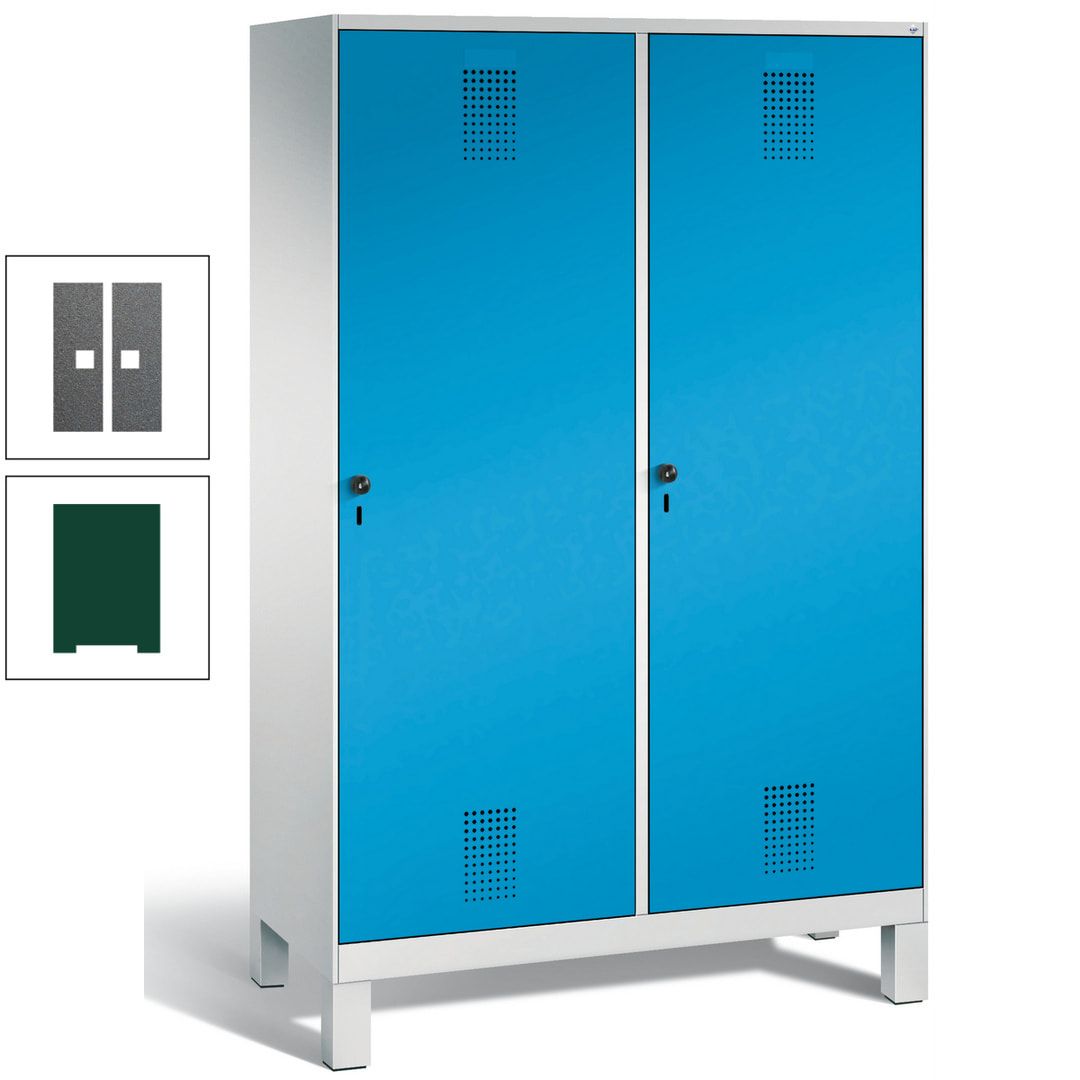 Doppel-Spind, Garderobenschrank, 2 Türen für 4 Abteile a 300 mm, Korpus anthrazitgrau, Türen anthrazitgrau, 1.850 x 1.200 x 500 mm (HxBxT)