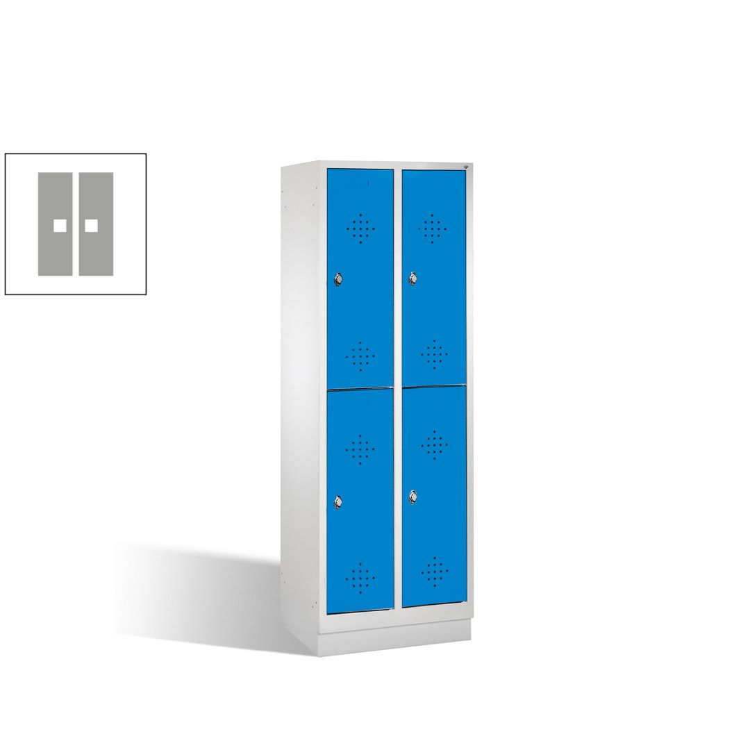 Garderobenschrank, 2 Abteile, 4 Fächer, 1.800 x 610 x 500 mm (HxBxT), Drehriegel, Sockel, Korpus anthrazitgrau, Türen anthrazitgrau