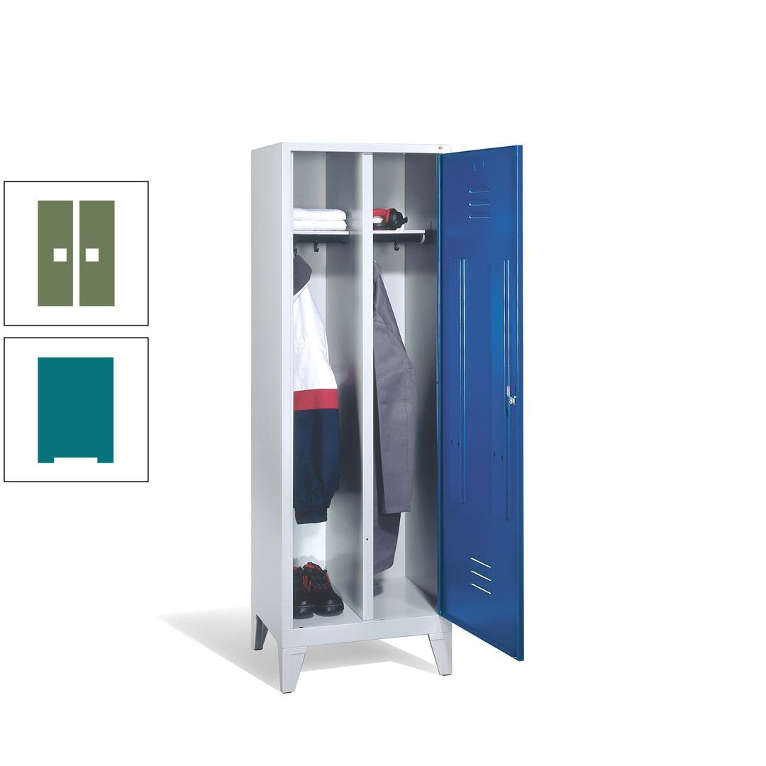 Doppel-Spind mit Großtür, Garderobenschrank mit Füßen, 2 Abteile a 300 mm, Korpus anthrazitgrau, Tür anthrazitgrau, 1.850 x 610 x 500 mm (HxBxT)