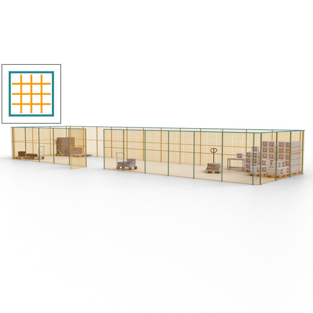 Maschinen Schutzgitter - Hallentrennwand - Sicherheitszaun - Tür - 45 m - 2.200 x 18.400 x 4.900 mm (HxBxT) - enzianblau