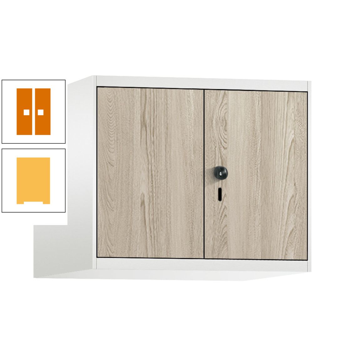 Aufsatzschrank, Schrankaufsatz, Türen paarweise, 2 Fächer a 300 mm, Farbe Pastellgelb, Tür anthrazitgrau , 500 x 600 x 500 mm (HxBxT)