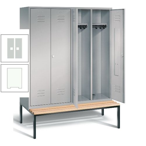 Doppel-Spindschrank, Buche Sitzbank untergebaut, 4 Abteile a 400 mm, Korpus lichtgrau, Tür anthrazitgrau, 2.090 x 1.590 x 815 mm (HxBxT)