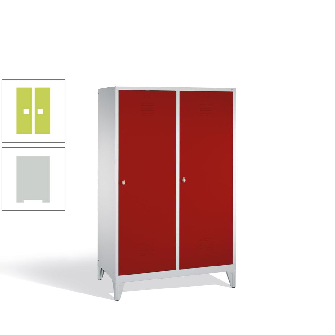Doppel-Spind mit 2 Großtüren, Garderobenschrank mit Füßen, 4 Abteile a 300 mm, Korpus anthrazitgrau, Tür anthrazitgrau, 1.850 x 1.190 x 500 mm (HxBxT)