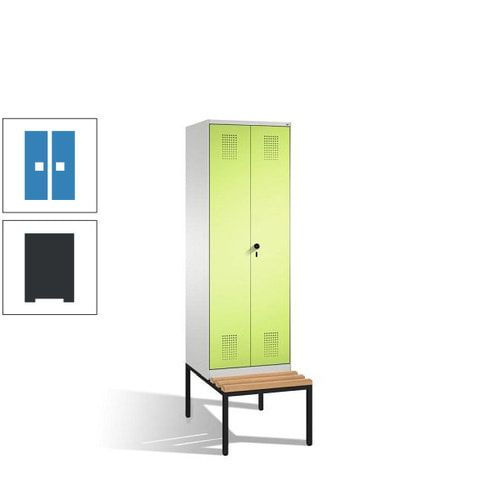Doppel-Spind, Garderobenschrank, Buche Sitzbank untergebaut, 2 Abteile a 300 mm, Korpus anthrazitgrau, Tür anthrazitgrau, 2.090 x 600 x 815 mm (HxBxT)