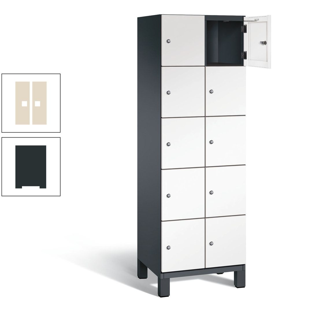 Fächerschrank, Stahlschrank, 10 Fächer, Türöffnungsbegrenzer, Füße, 1.980 x 600 x 525 mm (HxBxT), Korpus anthrazitgrau, Front anthrazitgrau