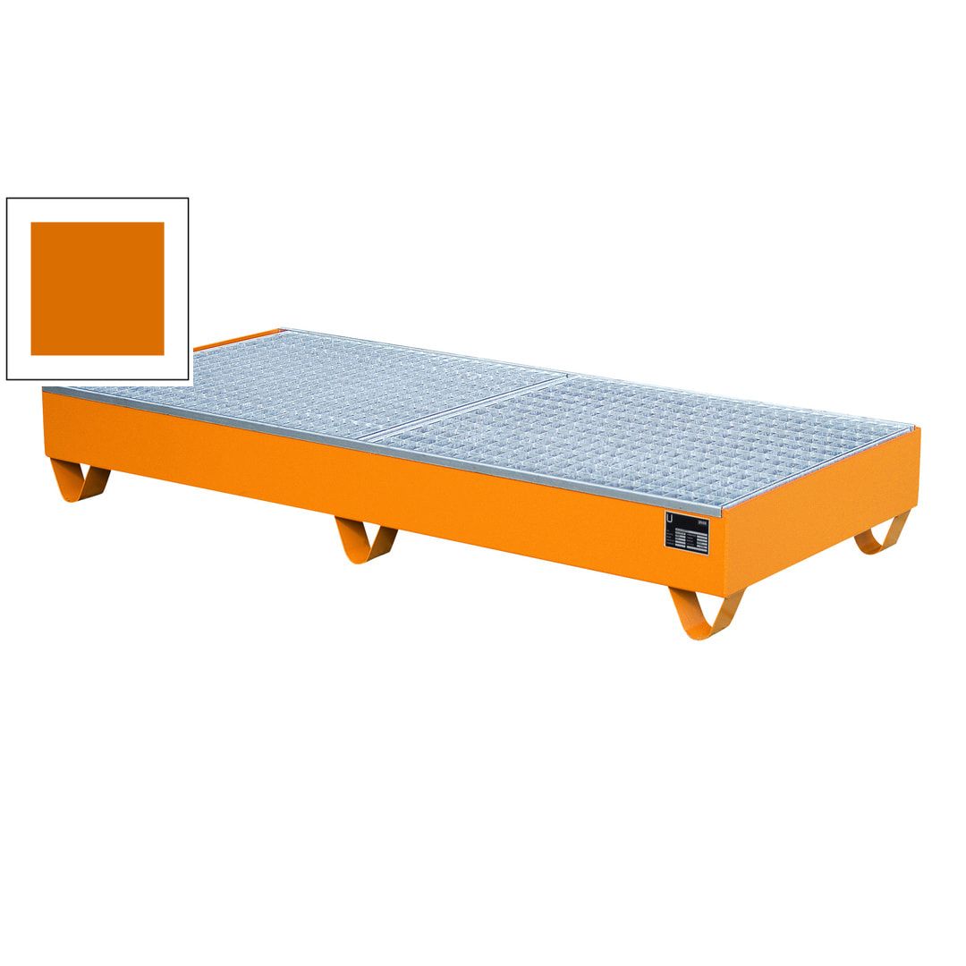 Auffangwanne - 1.800 x 800 mm (BxT) - 202 l - Füße - Gitterrost - feuerrot