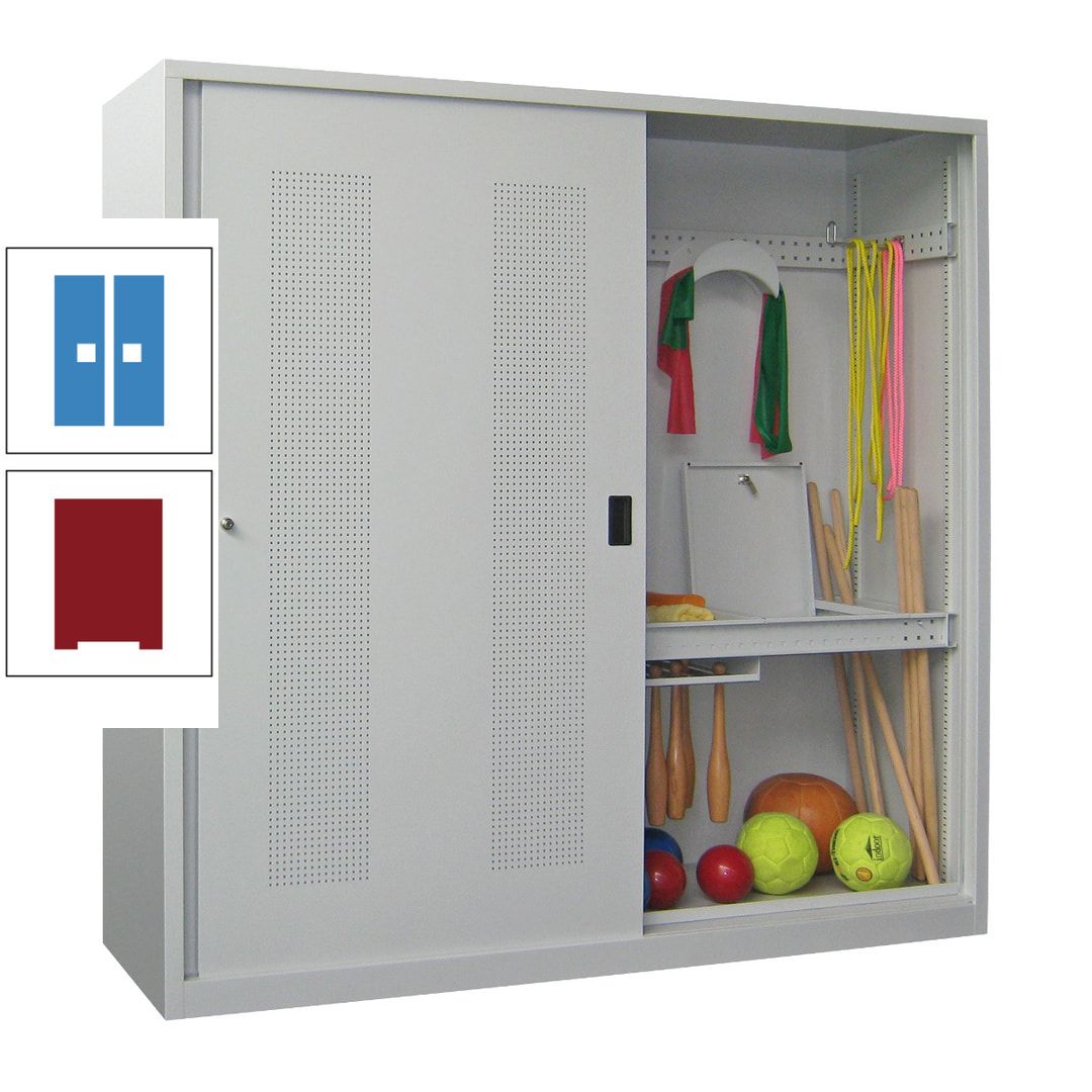 Ballschrank - Schiebetüren mit Lochfeld - Trennwand - 1.950x2.000x600 mm (HxBxT) - anthrazitgrau