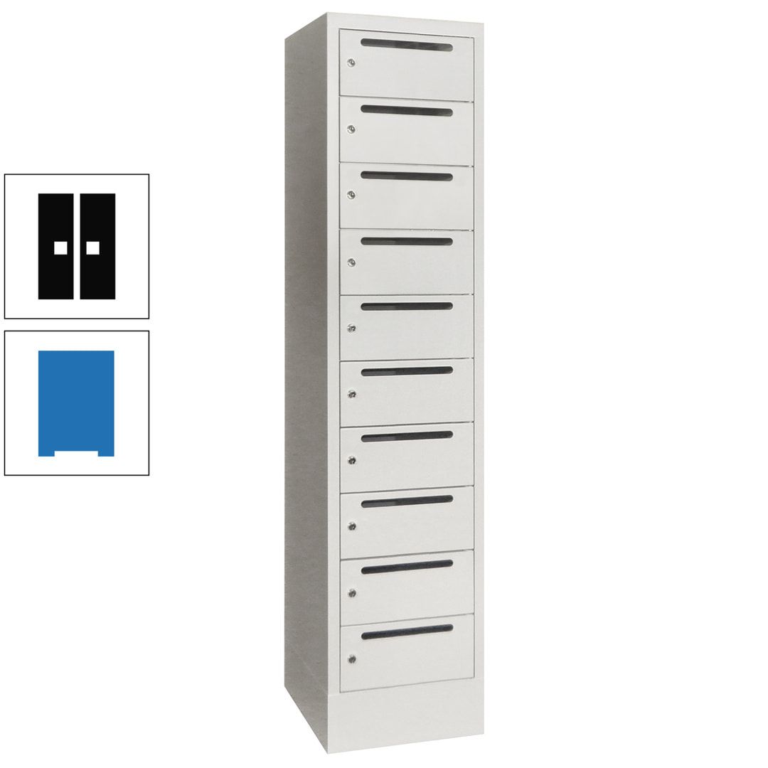 Postverteilerschrank, Schließfachschrank, 1 Abteil a 400 mm, 10 Fächer, 1.850 x 400 x 500 mm (HxBxT), Korpus anthrazitgrau, Front anthrazitgrau