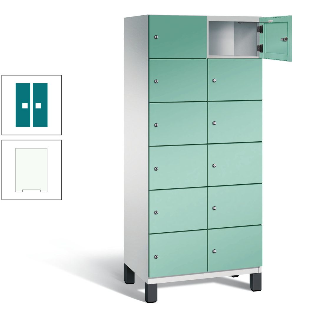 Fächerschrank, Stahlschrank, 12 Fächer, Türöffnungsbegrenzer, Füße, 1.980 x 800 x 525 mm (HxBxT), Korpus anthrazitgrau, Front anthrazitgrau