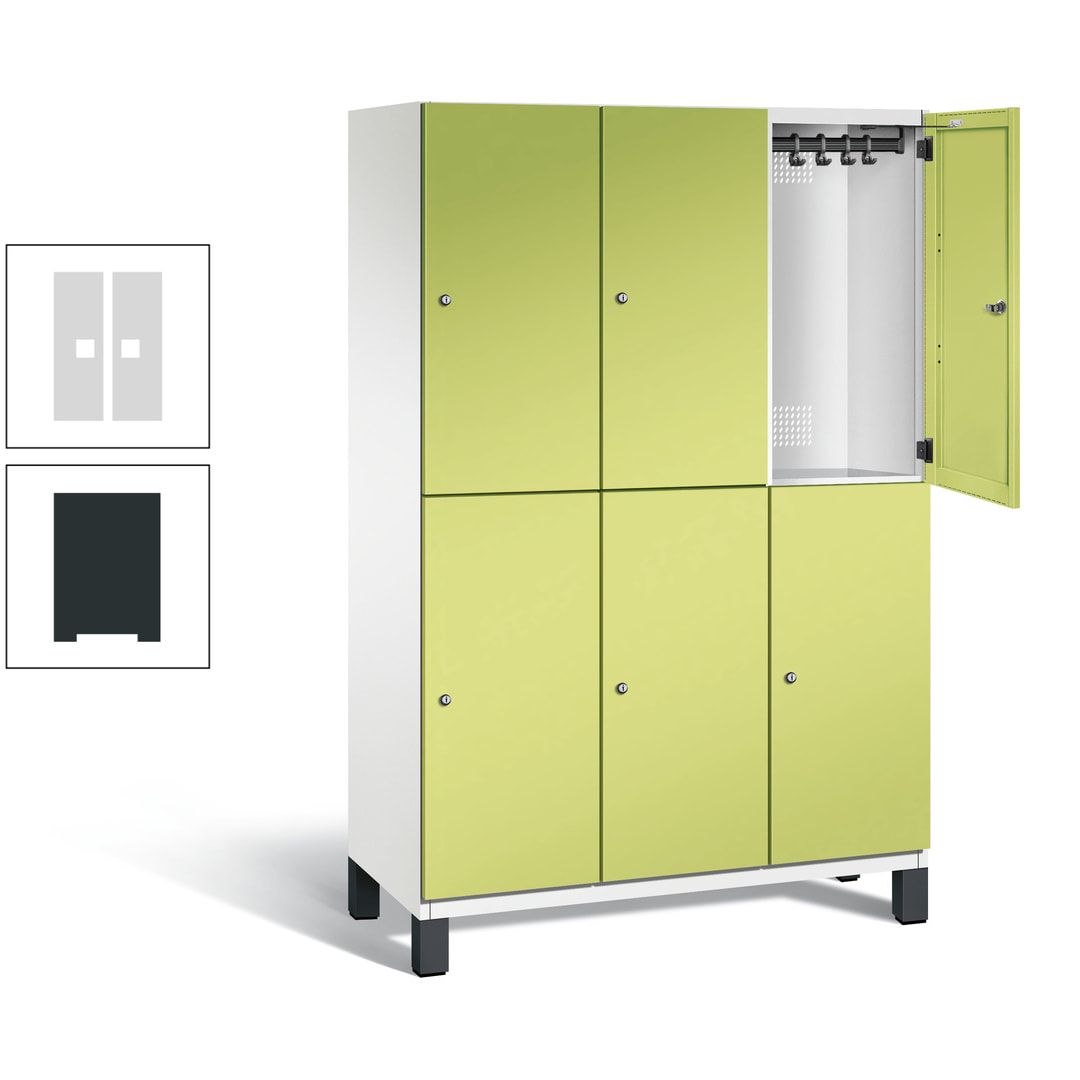 Fächerschrank, Stahlschrank, doppelstöckig, 6 Fächer, Füße, Korpus anthrazitgrau, Tür anthrazitgrau, 1.980 x 1.200 x 525 mm (HxBxT)