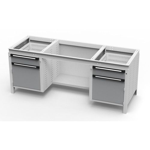 OTTOKIND Werkbank - bündige Arbeitsplatte - 850 x 1.695 x 750 mm (HxBxT) - 2 Schubladen - 2 Schränke - lichtgrau