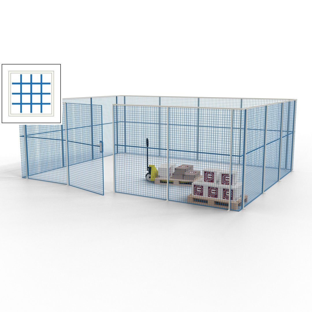 Maschinen Schutzgitter - Hallentrennwand - Sicherheitszaun - Tür - 21 m - 2.200 x 6.400 x 4.900 mm (HxBxT) - enzianblau