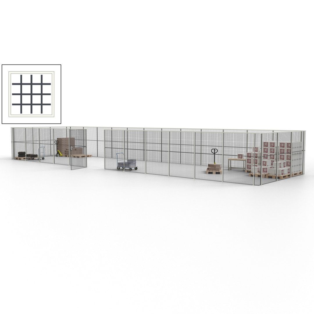Maschinen Schutzgitter - Hallentrennwand - Sicherheitszaun - Tür - 45 m - 2.200 x 18.400 x 4.900 mm (HxBxT) - enzianblau
