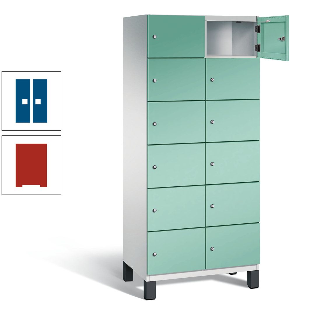 Fächerschrank, Stahlschrank, 12 Fächer, Türöffnungsbegrenzer, Füße, 1.980 x 800 x 525 mm (HxBxT), Korpus anthrazitgrau, Front anthrazitgrau
