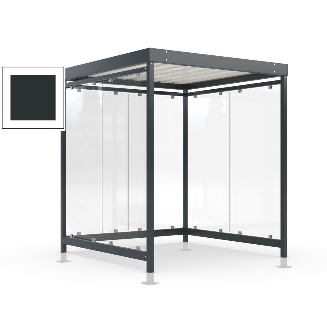 Raucherunterstand, Bushaltestelle, Bausatz, mit Überpflasterung, 6-7 Personen, 6 Wände, 2.440 x 2.165 x 2.165 mm (HxBxT), Achatgrau