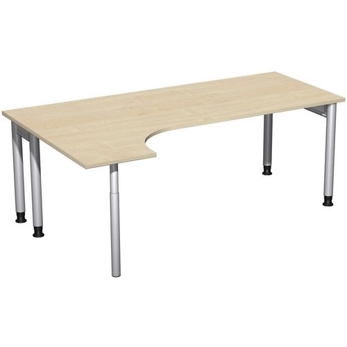 Eckschreibtisch, Ecke links, Füße einseitig verkürzt, 4-Fuß Pro, höhenverstellbar, 680-800 x 1.600 x 1.200 mm (HxBxT), Dekor Ahorn