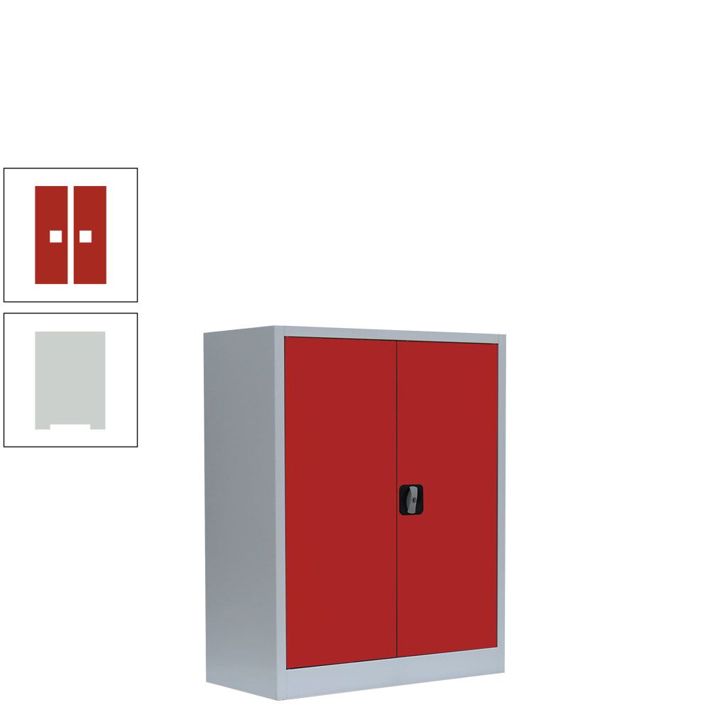 Aktenschrank, Büroschrank, abschließbar, Flügeltüren, 2 Fachböden, 1.000 x 800 x 383 mm (HxBxT), Stahl, Korpus und Türen in lichtgrau