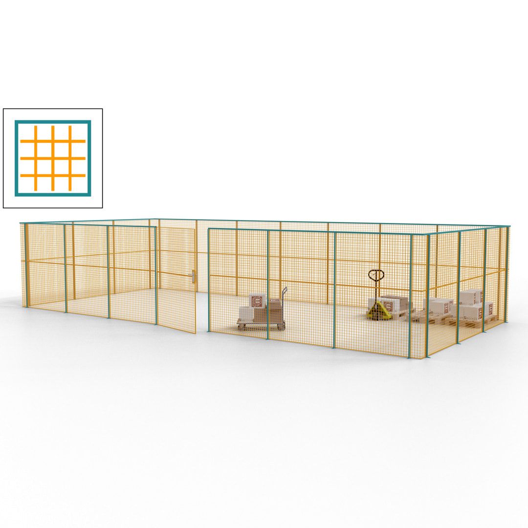 Hallentrennwand - Flügeltür, Gitter - 19 Gitterwände - 2.200 x 10.900 x 4.900 mm (HxBxT) - Perlweiß/reinorange