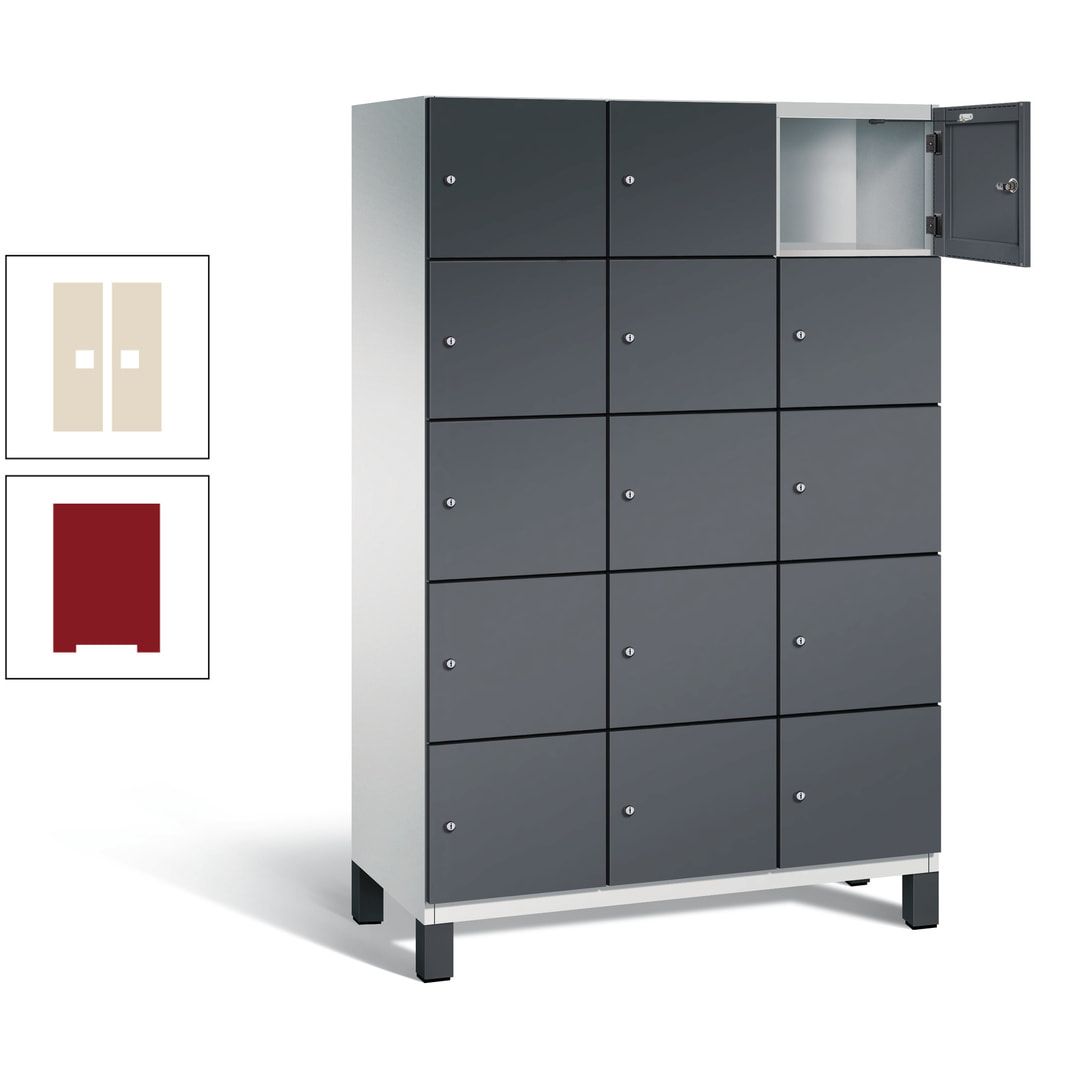 Fächerschrank, Stahlschrank, 15 Fächer, Türöffnungsbegrenzer, Füße, 1.980 x 1.200 x 525 mm (HxBxT), Korpus anthrazitgrau, Front anthrazitgrau