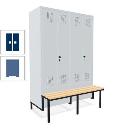 Doppel-Spind, Garderobenschrank, Buche Sitzbank integriert, 4 Abteile 300 mm, Korpus anthrazitgrau, Tür anthrazitgrau, 1.850 x 1.200 x 815 mm (HxBxT)