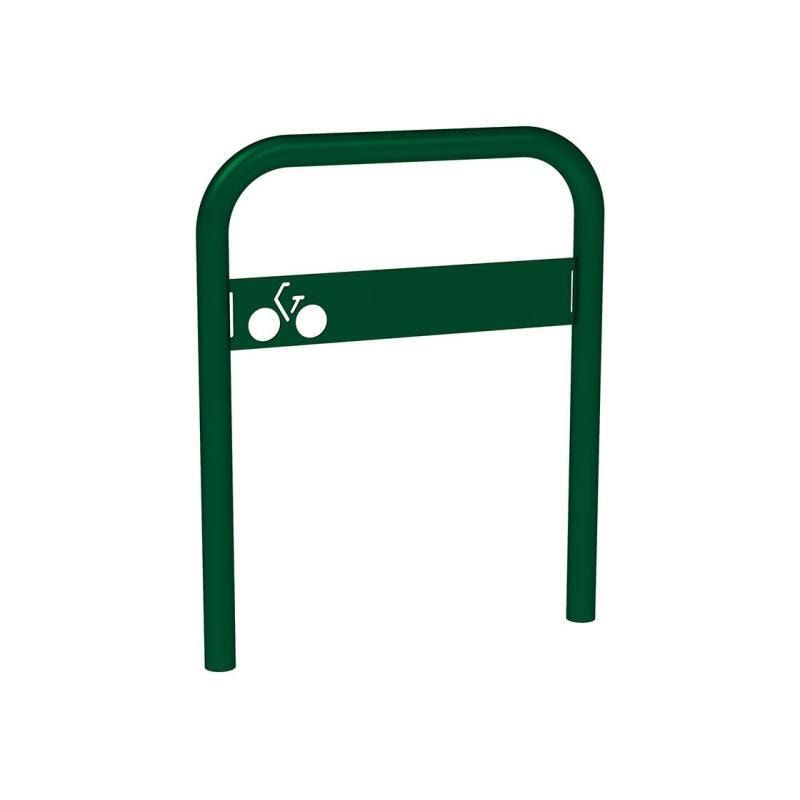 Gebogener Fahrradbügel, mit Beschilderung, Einbetonierung, Stahl, beschichtet, 850 x 700 mm (HxB), Farbe wählbar