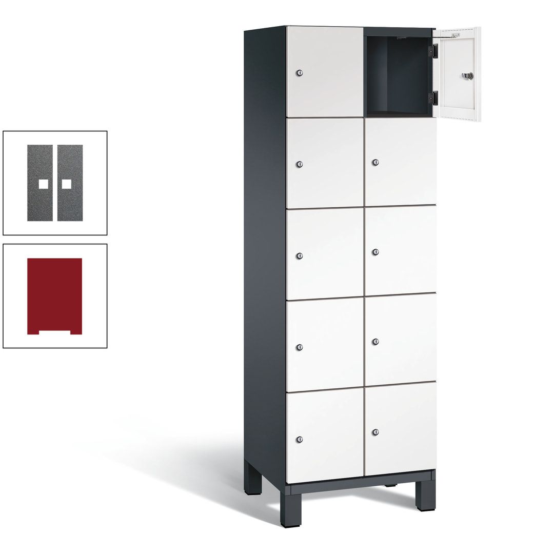 Fächerschrank, Stahlschrank, 10 Fächer, Türöffnungsbegrenzer, Füße, 1.980 x 600 x 525 mm (HxBxT), Korpus anthrazitgrau, Front anthrazitgrau