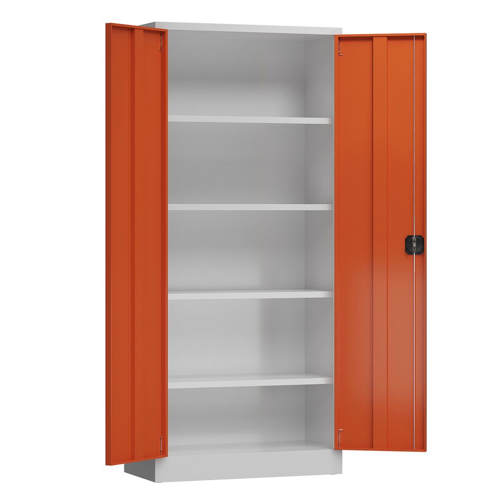 Aktenschrank, Büroschrank, abschließbar, Flügeltüren, 4 Fachböden, 1.800 x 800 x 380 mm (HxBxT), Stahl, Korpus und Türen lichtgrau