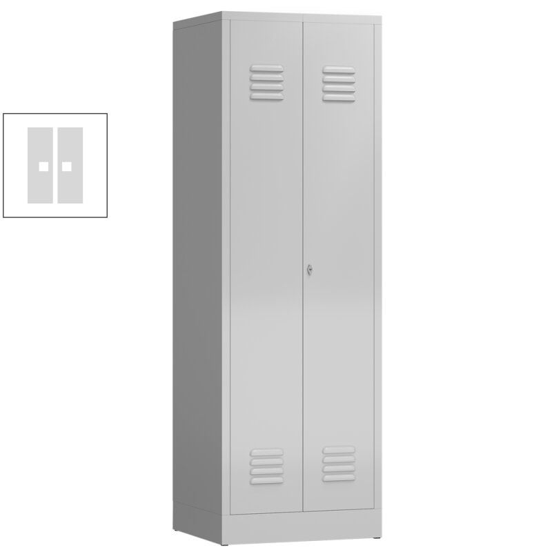 Geräteschrank, Mehrzweckschrank, 2 Abteile, 1.800 x 590 x 500 mm (HxBxT), Drehriegel, Kleiderstange, Stahl, Korpus: lichtgrau, Front: enzianblau