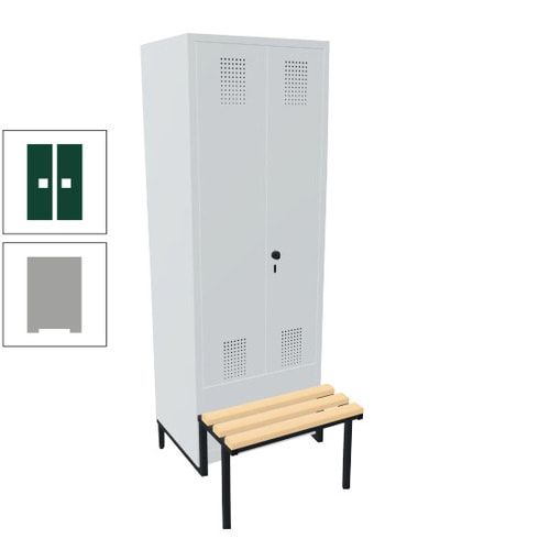 Doppel-Spind, Garderobenschrank, Buche Sitzbank integriert, 2 Abteile a 400 mm, Korpus anthrazitgrau, Tür anthrazitgrau, 1.850 x 800 x 815 mm (HxBxT)