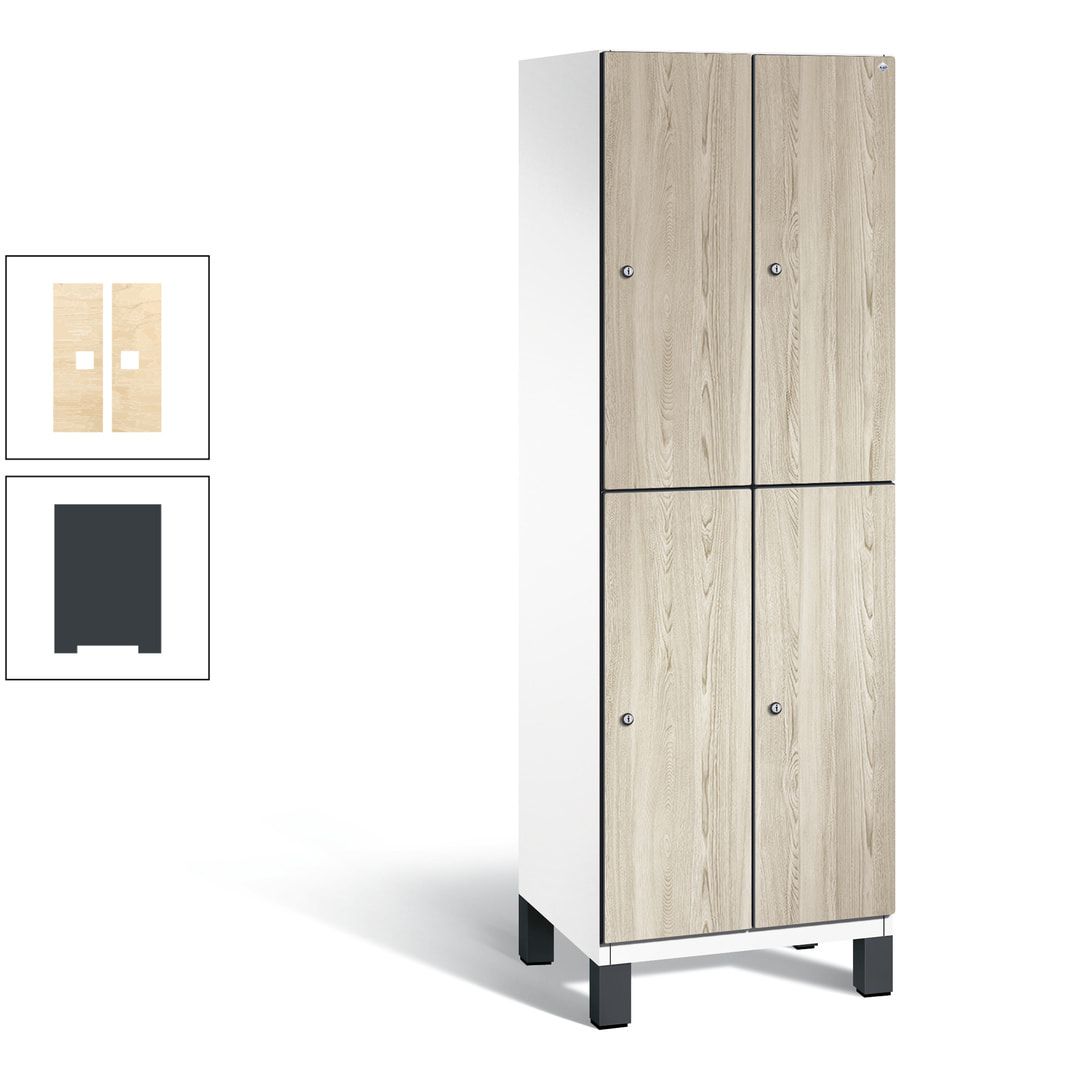 Fächerschrank, Garderobenschrank, mit Füßen, 2 Abteile, 1.980 x 600 x 525 mm (HxBxT), Korpus anthrazitgrau, Tür Donau-Ahorn