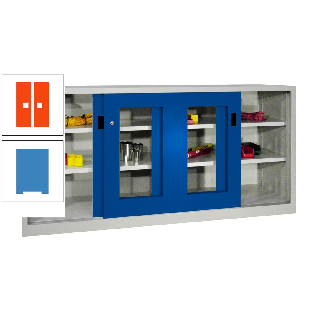 Schiebetürenschrank - Sichtfenstertüren - 1.000x2.000x400 mm (HxBxT) - 4 Böden, gepulvert - Zylinderschloss - anthrazitgrau
