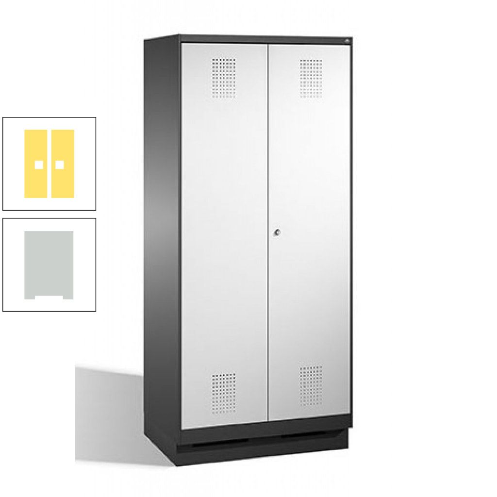 Doppel-Spind, Doppeltüren, Garderobenschrank mit Sockel, 2 Abteile a 400 mm, Korpus anthrazitgrau, Tür anthrazitgrau, 1.800 x 800 x 500 mm (HxBxT)