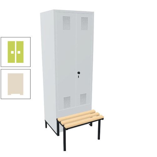 Doppel-Spind, Garderobenschrank, Buche Sitzbank integriert, 2 Abteile a 400 mm, Korpus anthrazitgrau, Tür anthrazitgrau, 1.850 x 800 x 815 mm (HxBxT)