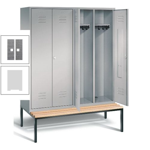 Doppel-Spindschrank, Buche Sitzbank untergebaut, 4 Abteile a 400 mm, Korpus lichtgrau, Tür anthrazitgrau, 2.090 x 1.590 x 815 mm (HxBxT)