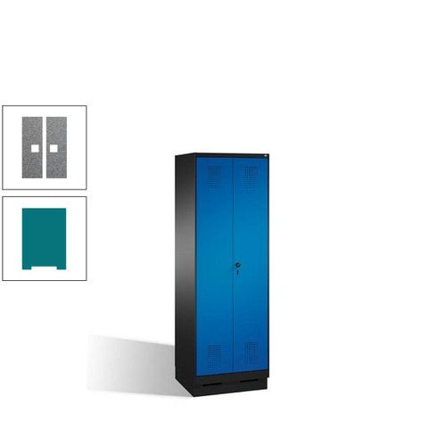 Doppel-Spind, Doppeltüren, Garderobenschrank mit Sockel, 2 Abteile a 300 mm, Korpus anthrazitgrau, Tür anthrazitgrau, 1.800 x 600 x 500 mm (HxBxT)