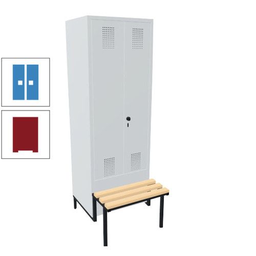 Doppel-Spind, Garderobenschrank, Buche Sitzbank integriert, 2 Abteile a 400 mm, Korpus anthrazitgrau, Tür anthrazitgrau, 1.850 x 800 x 815 mm (HxBxT)