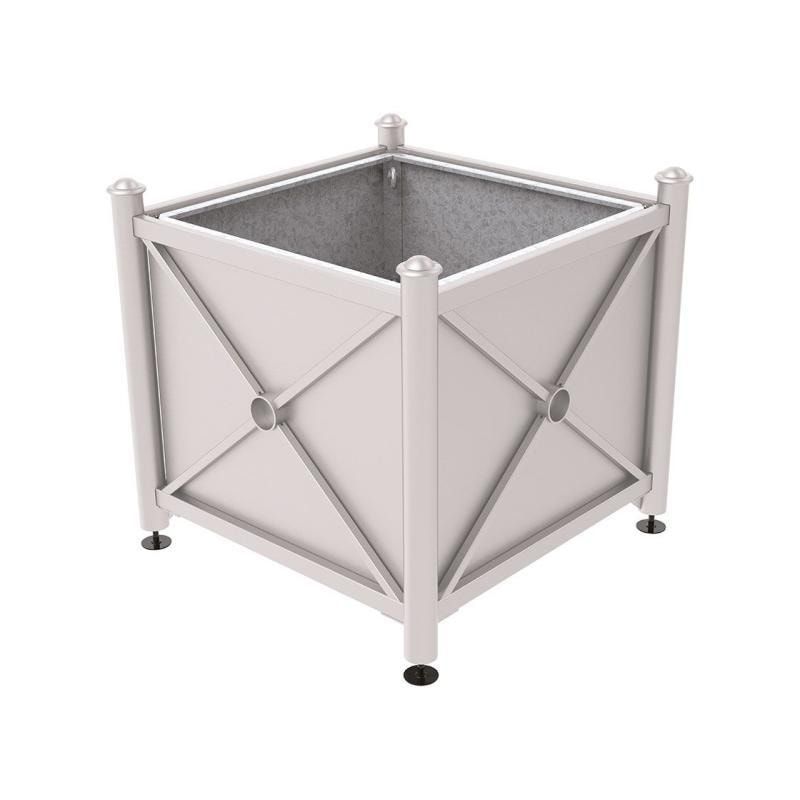 Pflanzbehälter, fvz.Stahl, innen feuerverzinkt, Verladungsgriffe, verstellbare Füße, Kopf Agora, 900 x 1.000 x 1.000 mm (HxBxT), enzianblau