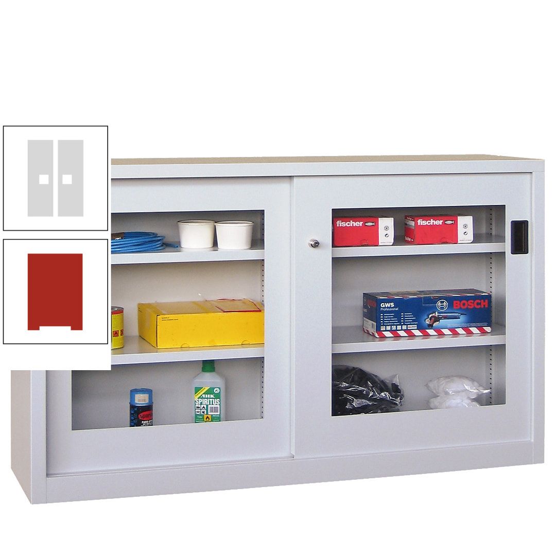Schiebetürenschrank - Sichtfenstertüren - 1.000x1.500x600 mm (HxBxT) - 4 Böden, verzinkt - Zylinderschloss - anthrazitgrau
