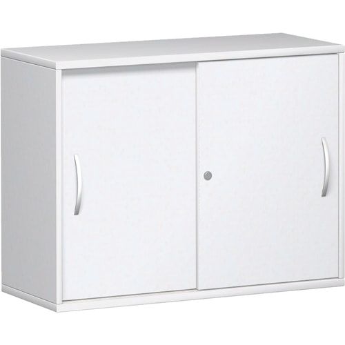 Anstell-Schiebetürenschrank, Holz, 2 Ordnerhöhen, Einlegeboden, Stellfüße, 720 x 1.000 x 425 mm (HxBxT), Frontfarbe Ahorn, Korpusfarbe Ahorn
