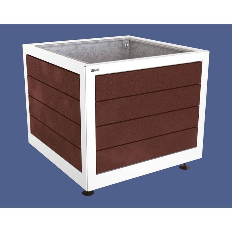 Pflanzbehälter, Stahl, recyclebarer Kunststoff, verstellbare Füße, Innen Blech fvz mit Verladungsgriffen, 800 x 1.000 x 1.000 mm (HxBxT), enzianblau