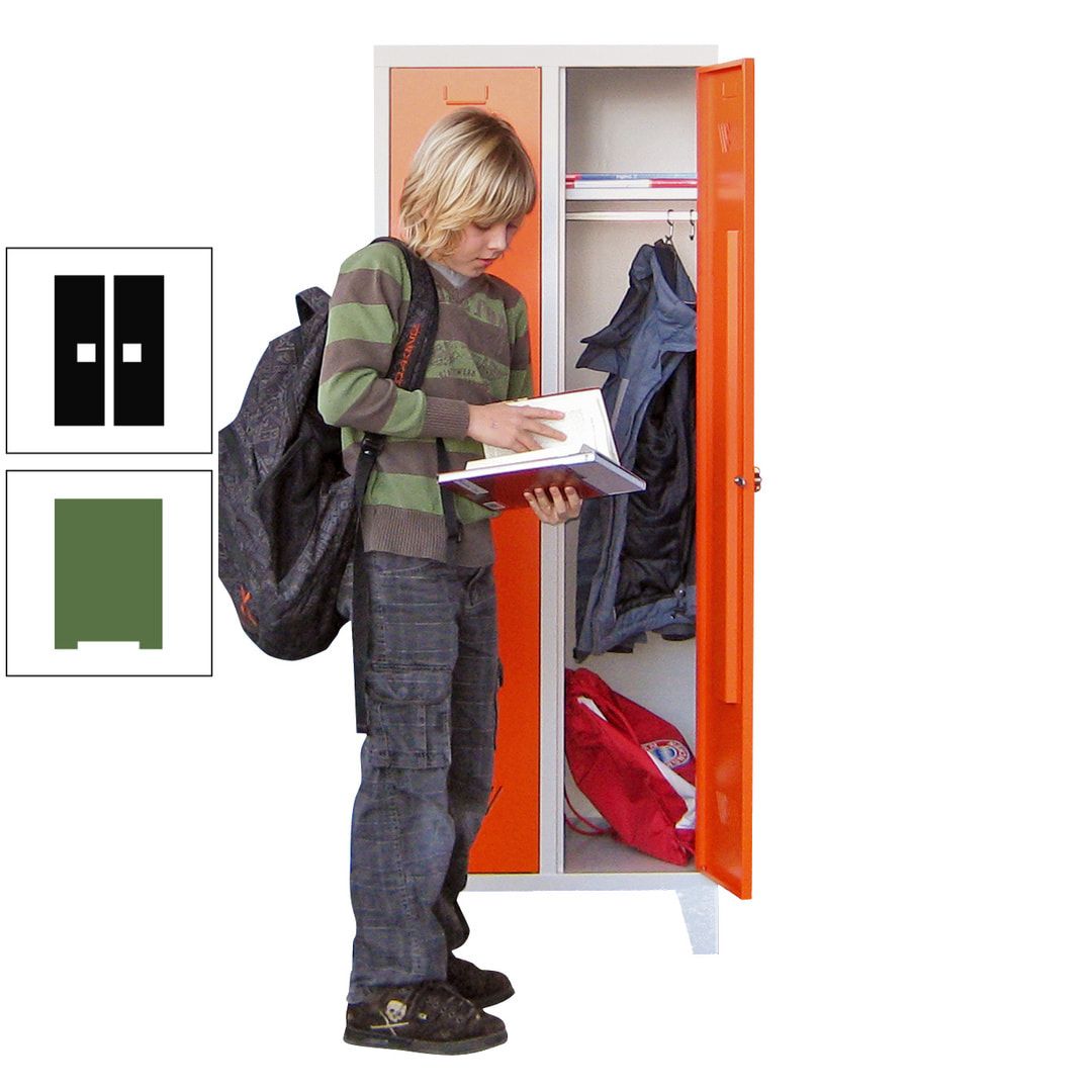 Spindschrank f. Schulen - mit Füßen - Höhe 1.600 mm - 3 Abteile a 300 mm - Drehriegel - anthrazitgrau