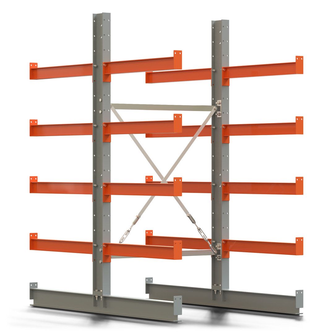 Doppelseitiges Kragarmregal, Anbauregal, 2.000 x 1.000 x 1.120 mm (HxBxT), Nutztiefe 500 mm, Kragarmlast 870 kg, KARL basic, silbergrau/reinorange