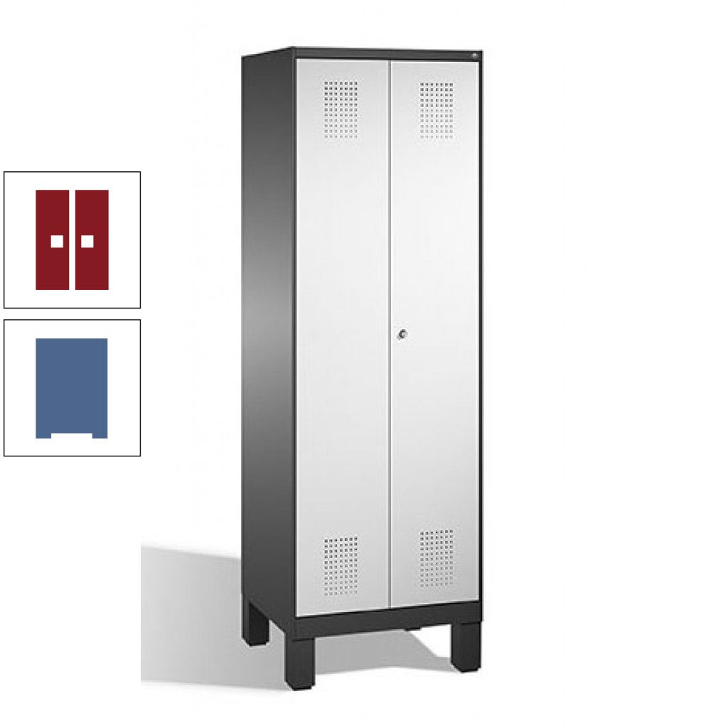 Doppel-Spind, Doppeltüren, Garderobenschrank mit Füßen, 2 Abteile a 300 mm, Korpus anthrazitgrau, Tür anthrazitgrau, 1.850 x 600 x 500 mm (HxBxT)